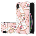 Electroplating Splicing Marble Flower Pattern TPU Shockproof Case with Rhinestone Ring Holder, For iPhone XS Max, For iPhone SE 2022 / SE 2020 / 7 / 8, For iPhone 7 Plus / 8 Plus For iPhone XS Max Pink Flower