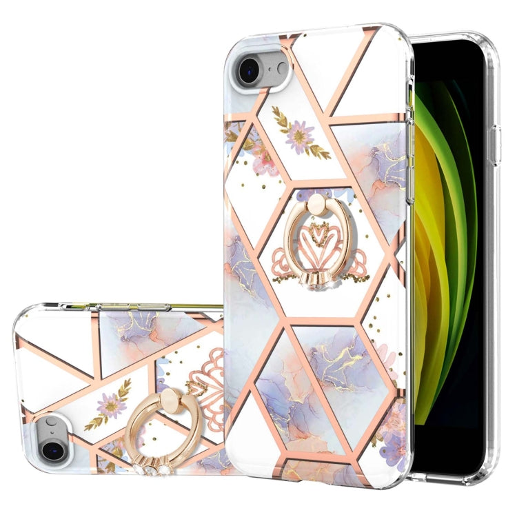 Electroplating Splicing Marble Flower Pattern TPU Shockproof Case with Rhinestone Ring Holder – Shockproof, Ring Holder, TPU, For iPhone XS Max, For iPhone SE 2022 / SE 2020 / 7 / 8, For iPhone 7 Plus / 8 Plus For iPhone SE 2022 SE 2020 7 8 Imperial Crown