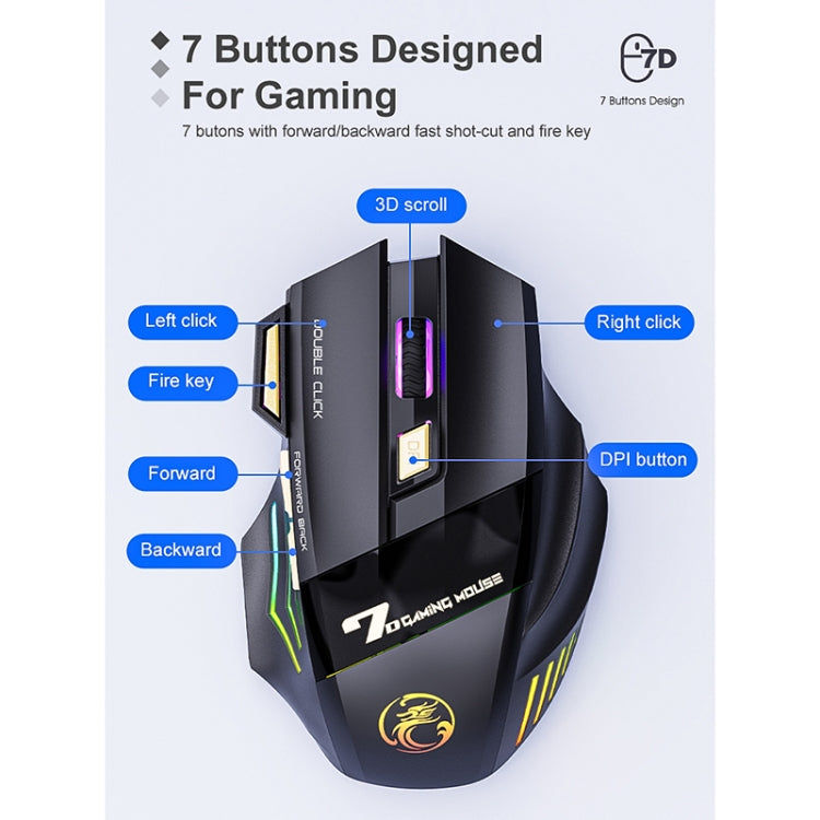 iMICE GW-X7 7-button Silent Rechargeable Wireless Gaming Mouse with Colorful RGB Lights, GW-X7 2.4G – Non-slip