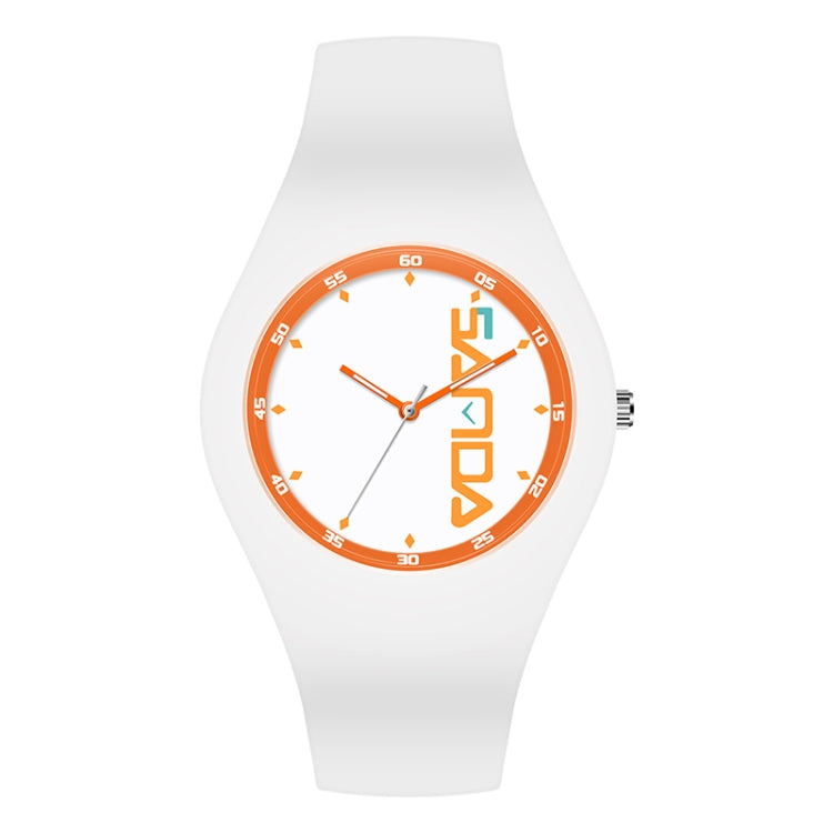 SANDA 6076 Simple Scale Round Dial Ladies Silicone Strap Quartz Watch White Orange