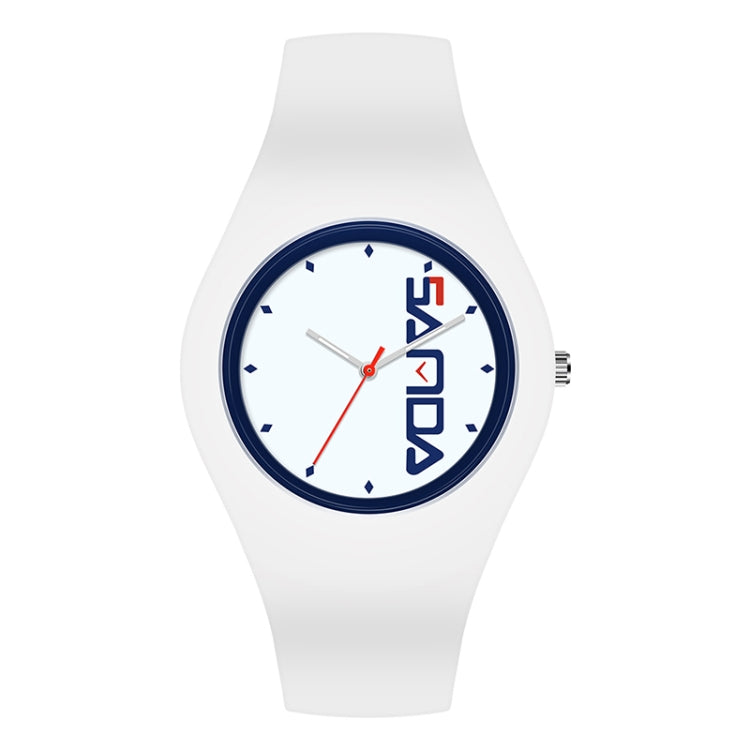 SANDA 6076 Simple Scale Round Dial Ladies Silicone Strap Quartz Watch White Blue Vertical Mark