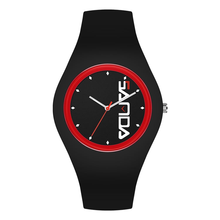SANDA 6076 Simple Scale Round Dial Ladies Silicone Strap Quartz Watch Black Red Vertical Mark