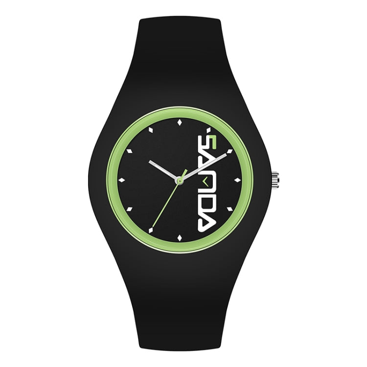 SANDA 6076 Simple Scale Round Dial Ladies Silicone Strap Quartz Watch Black Green