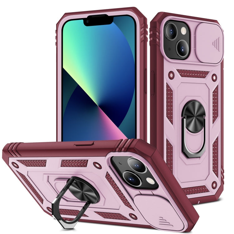 Sliding Camera Cover Design TPU + PC Protective Case with 360 Degree... (iPhone 13 mini) For iPhone 13 mini Pink+Dark Red