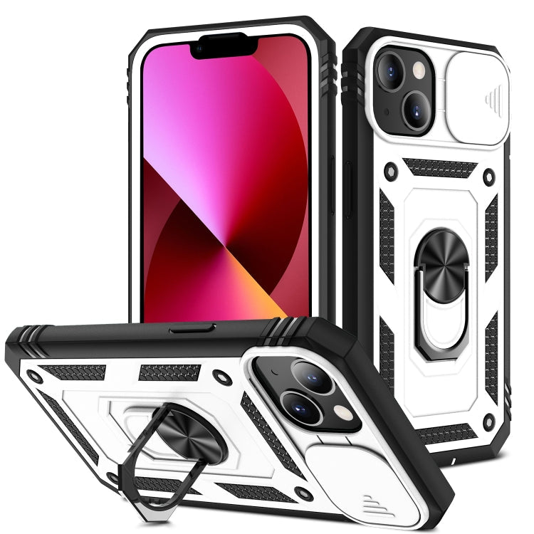Sliding Camera Cover Design TPU + PC Protective Case with 360 Degree... (iPhone 13 mini) For iPhone 13 White+Black