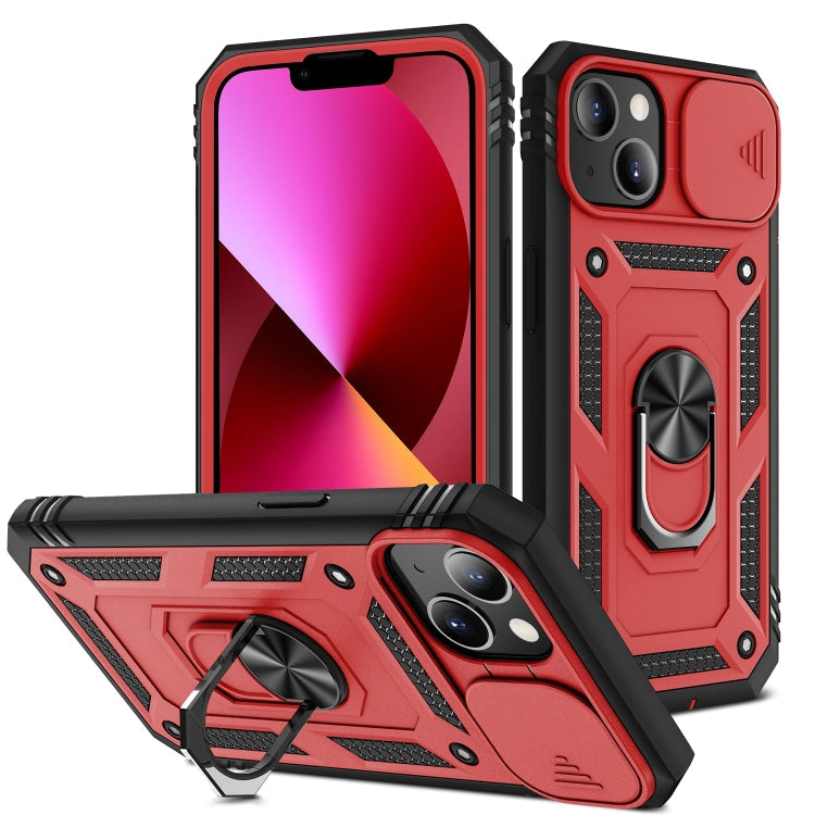 Sliding Camera Cover Design TPU + PC Protective Case with 360 Degree... (iPhone 13 mini) For iPhone 13 Red+Black