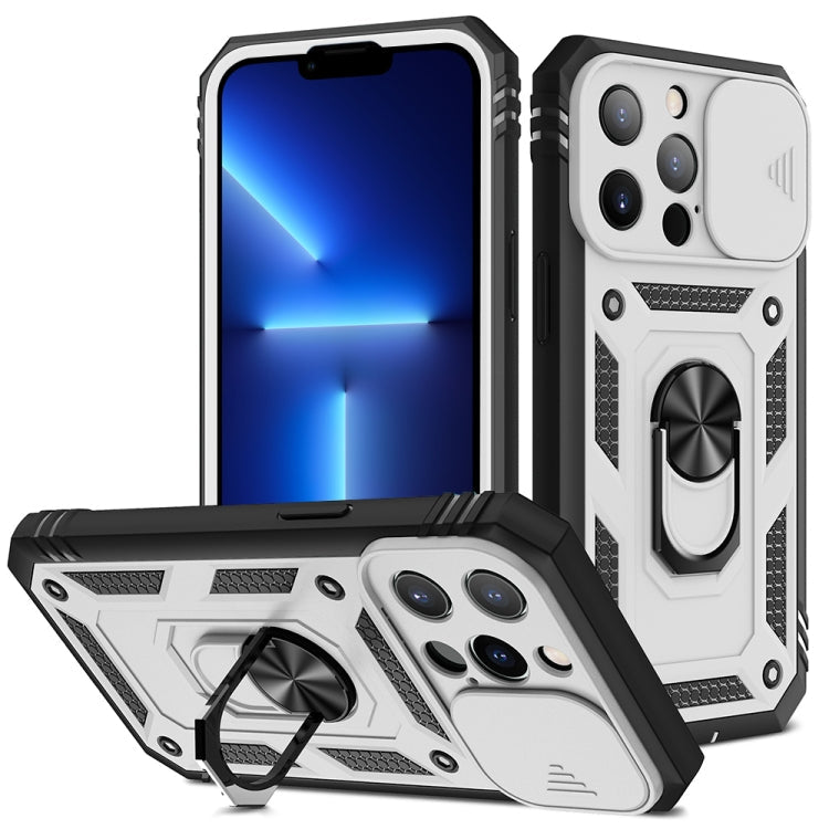 Sliding Camera Cover Design TPU + PC Protective Case with 360 Degree... (iPhone 13 mini) For iPhone 13 Pro White+Black