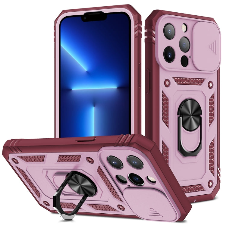 Sliding Camera Cover Design TPU + PC Protective Case with 360 Degree... (iPhone 13 mini) For iPhone 13 Pro Pink+Dark Red