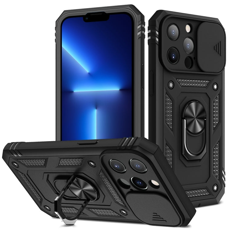 Sliding Camera Cover Design TPU + PC Protective Case with 360 Degree... (iPhone 13 mini) For iPhone 13 Pro Black+Black