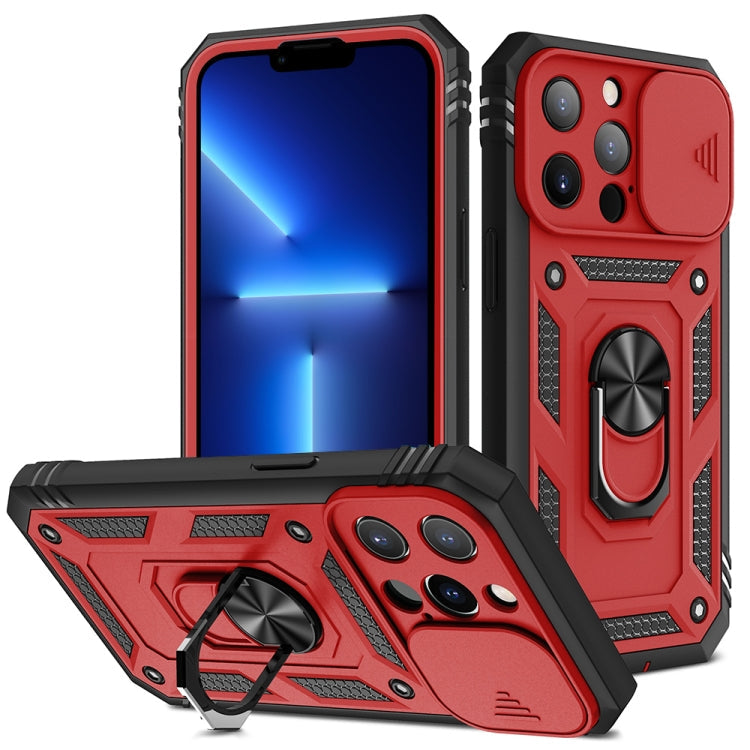 Sliding Camera Cover Design TPU + PC Protective Case with 360 Degree... (iPhone 13 mini) For iPhone 13 Pro Red+Black