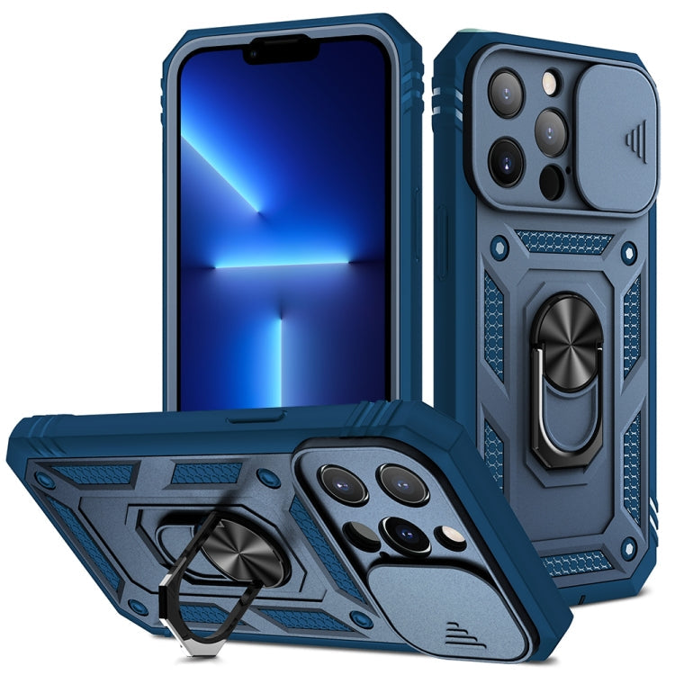 Sliding Camera Cover Design TPU + PC Protective Case with 360 Degree... (iPhone 13 mini) For iPhone 13 Pro Blue+Blue