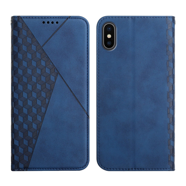 Diamond Pattern Splicing Skin Feel Magnetic Horizontal Flip Leather Case with Card Slots & Holder & Wallet – Magnetic, Card Slot, Flip, For iPhone XS Max, For iPhone SE 2022 / SE 2020 / 7 / 8 / 6, For iPhone 7 Plus / 8 Plus For iPhone XS Max Blue