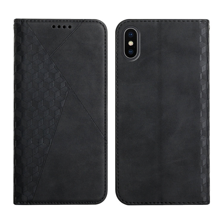 Diamond Pattern Splicing Skin Feel Magnetic Horizontal Flip Leather Case with Card Slots & Holder & Wallet – Magnetic, Card Slot, Flip, For iPhone XS Max, For iPhone SE 2022 / SE 2020 / 7 / 8 / 6, For iPhone 7 Plus / 8 Plus For iPhone XS Max Black