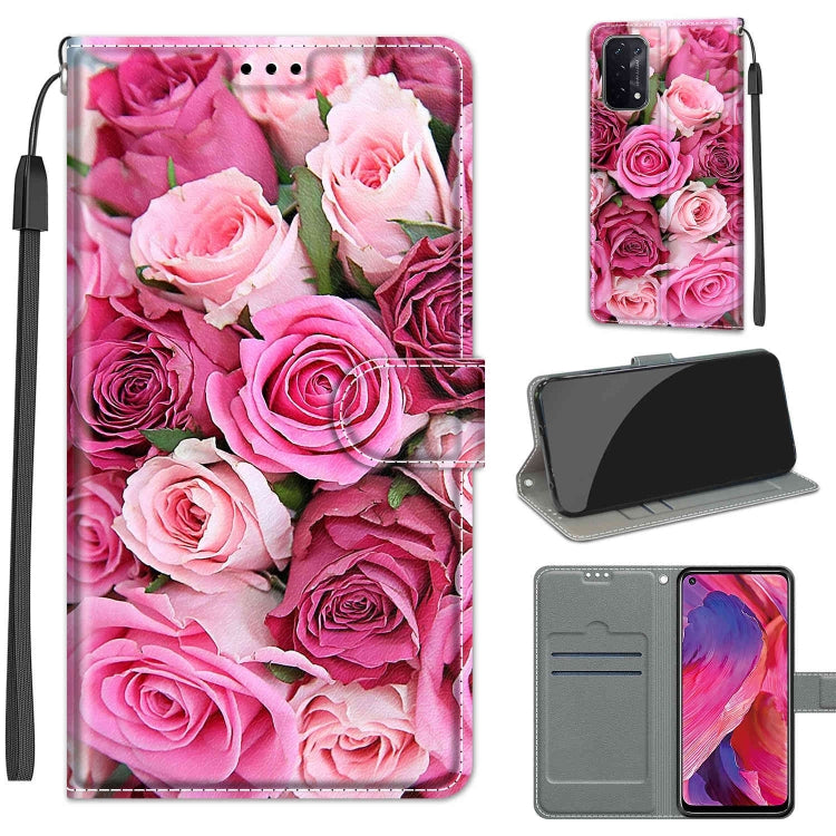 Voltage Coloured Drawing Magnetic Clasp Horizontal Flip PU Leather Case with Holder & Card Slots – Magnetic, Card Slot, Flip, For OPPO A93 5G / A93s 5G / A54 5G / A74 5G For OPPO A93 5G A93s 5G A54 5G A74 5G C17 Green Leaf Pink Rose