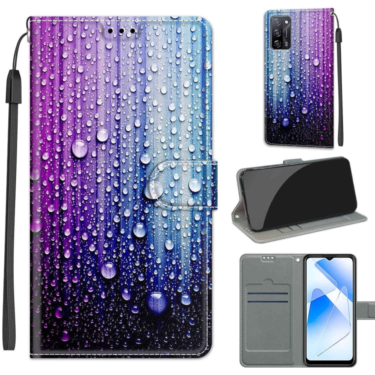 Voltage Coloured Drawing Magnetic Clasp Horizontal Flip PU Leather Case with Holder & Card Slots – Magnetic, Card Slot, Flip, For OPPO A54 4G / A16 4G / A53s 5G / A55 5G For OPPO A54 4G A16 4G A53s 5G A55 5G C05 Purple Blue Water Drops