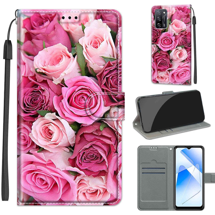Voltage Coloured Drawing Magnetic Clasp Horizontal Flip PU Leather Case with Holder & Card Slots – Magnetic, Card Slot, Flip, For OPPO A54 4G / A16 4G / A53s 5G / A55 5G For OPPO A54 4G A16 4G A53s 5G A55 5G C17 Green Leaf Pink Rose