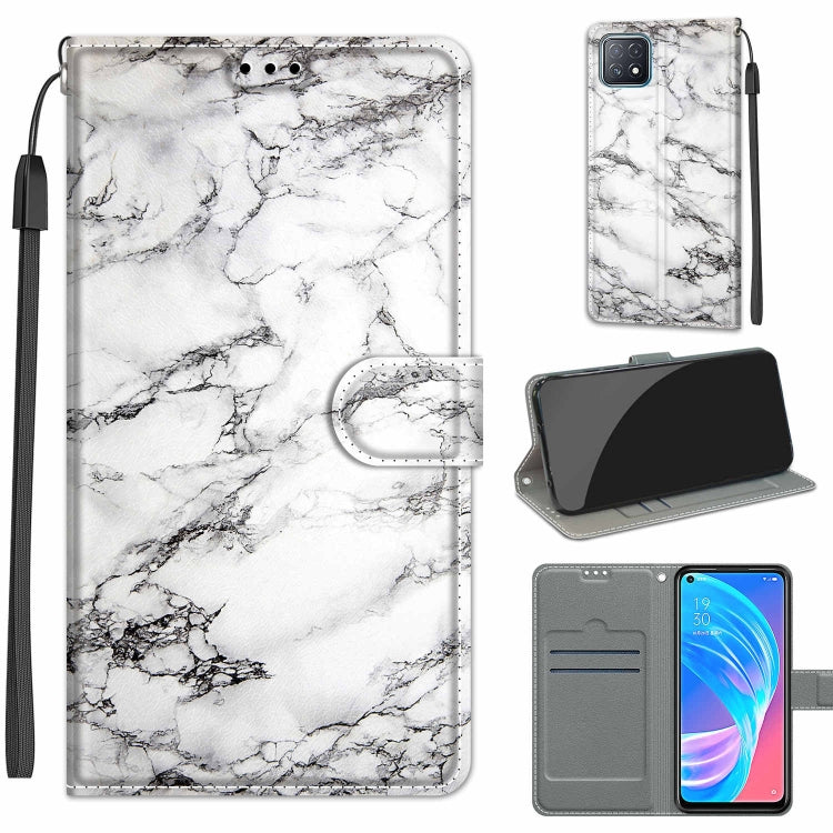 Voltage Coloured Drawing Magnetic Clasp Horizontal Flip PU Leather Case with Holder & Card Slots – Magnetic, Card Slot, Flip, For OPPO A72 5G / A73 5G / A53 5G For OPPO A72 5G A73 5G A53 5G C01 White Marble