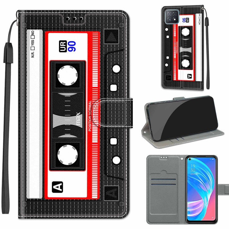 Voltage Coloured Drawing Magnetic Clasp Horizontal Flip PU Leather Case with Holder & Card Slots – Magnetic, Card Slot, Flip, For OPPO A72 5G / A73 5G / A53 5G For OPPO A72 5G A73 5G A53 5G C10 Black Red Tape