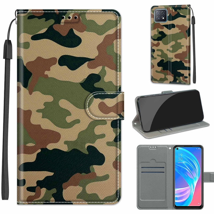 Voltage Coloured Drawing Magnetic Clasp Horizontal Flip PU Leather Case with Holder & Card Slots – Magnetic, Card Slot, Flip, For OPPO A72 5G / A73 5G / A53 5G For OPPO A72 5G A73 5G A53 5G C12 Green Yellow Camouflage