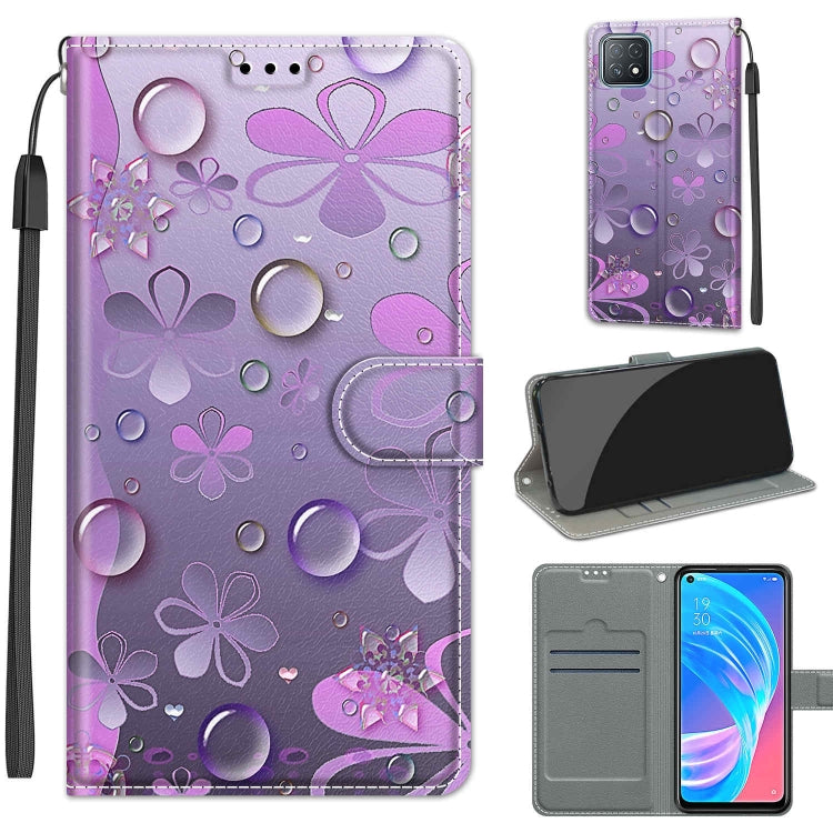 Voltage Coloured Drawing Magnetic Clasp Horizontal Flip PU Leather Case with Holder & Card Slots – Magnetic, Card Slot, Flip, For OPPO A72 5G / A73 5G / A53 5G For OPPO A72 5G A73 5G A53 5G C16 Water Drop Six Petal Flower