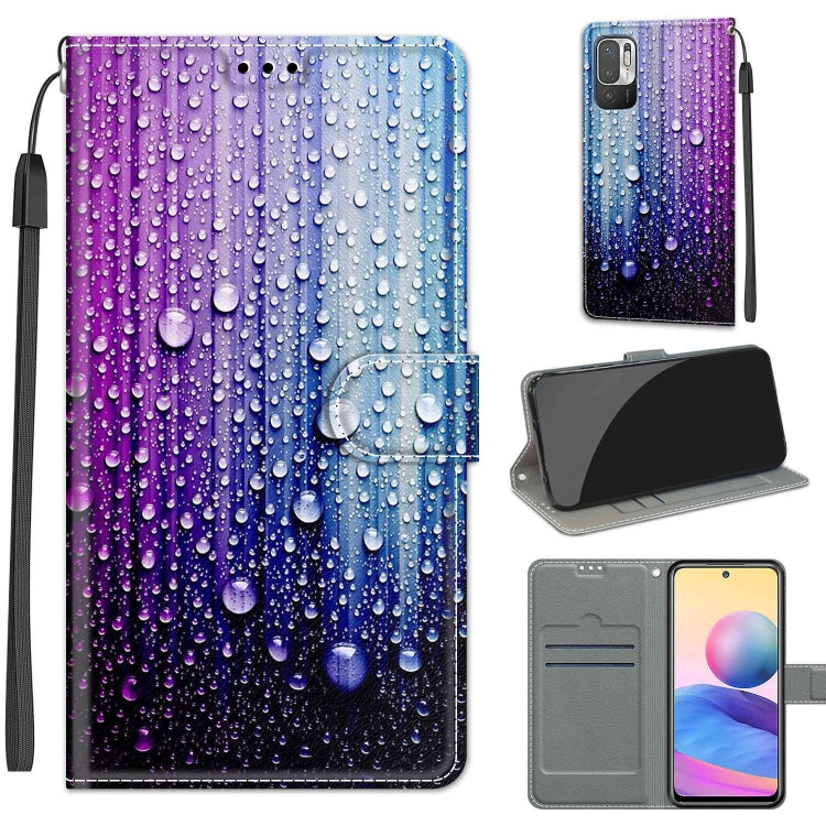 Voltage Coloured Drawing Magnetic Clasp Horizontal Flip PU Leather Case with Holder & Card Slots – Magnetic, Card Slot, Flip, For Xiaomi Redmi Note 10 5G For Xiaomi Redmi Note 10 5G C05 Purple Blue Water Drops