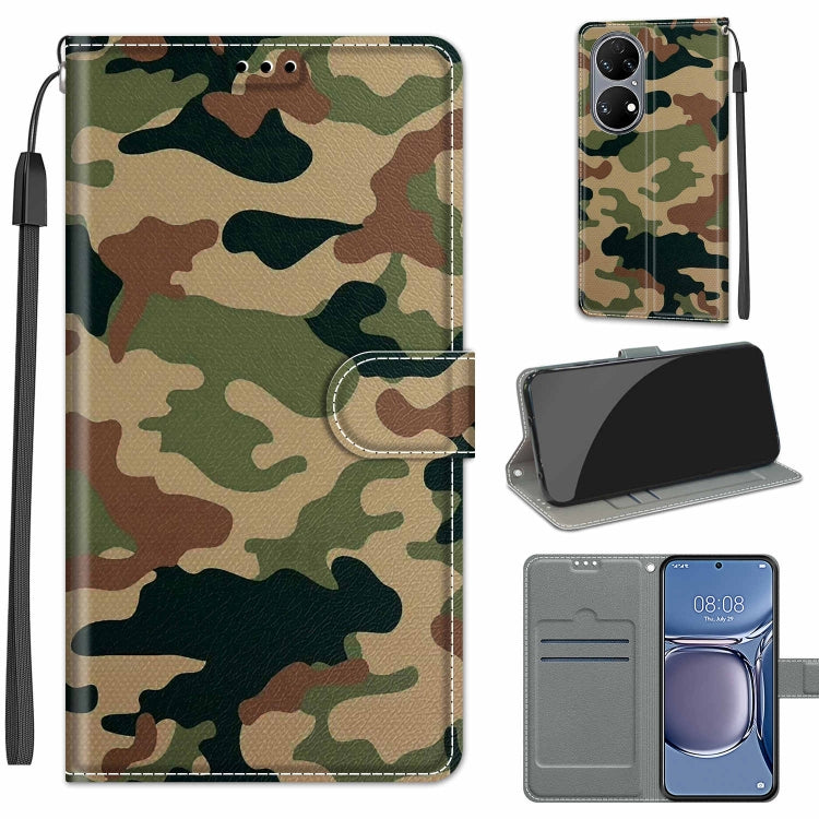 Voltage Coloured Drawing Magnetic Clasp Horizontal Flip PU Leather Case with Holder & Card Slots – Magnetic, Card Slot, Flip, For Huawei P50 For Huawei P50 C12 Green Yellow Camouflage