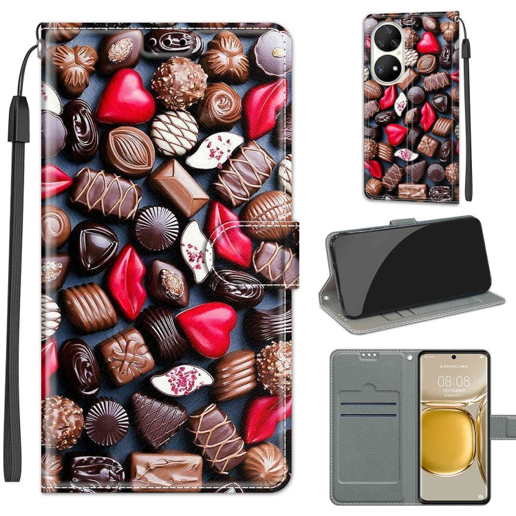 Voltage Coloured Drawing Magnetic Clasp Horizontal Flip PU Leather Case with Holder & Card Slots – Magnetic, Card Slot, Flip, For Huawei P50 Pro For Huawei P50 Pro C06 Red Lip Chocolate