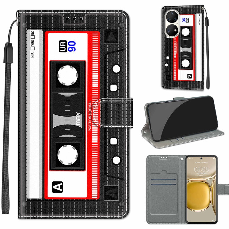 Voltage Coloured Drawing Magnetic Clasp Horizontal Flip PU Leather Case with Holder & Card Slots – Magnetic, Card Slot, Flip, For Huawei P50 Pro For Huawei P50 Pro C10 Black Red Tape