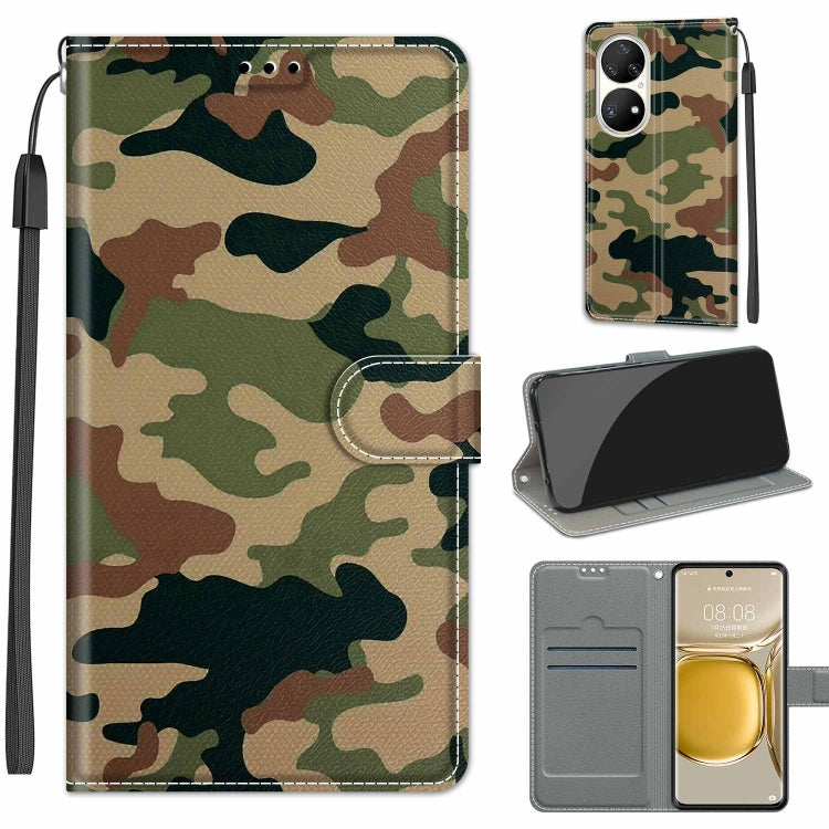 Voltage Coloured Drawing Magnetic Clasp Horizontal Flip PU Leather Case with Holder & Card Slots – Magnetic, Card Slot, Flip, For Huawei P50 Pro For Huawei P50 Pro C12 Green Yellow Camouflage