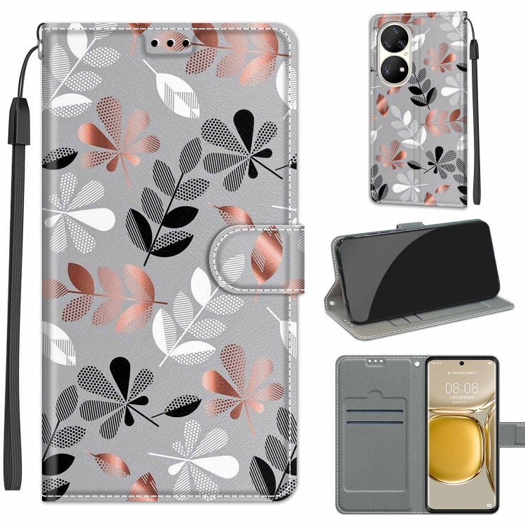 Voltage Coloured Drawing Magnetic Clasp Horizontal Flip PU Leather Case with Holder & Card Slots – Magnetic, Card Slot, Flip, For Huawei P50 Pro For Huawei P50 Pro C19 Material Flower