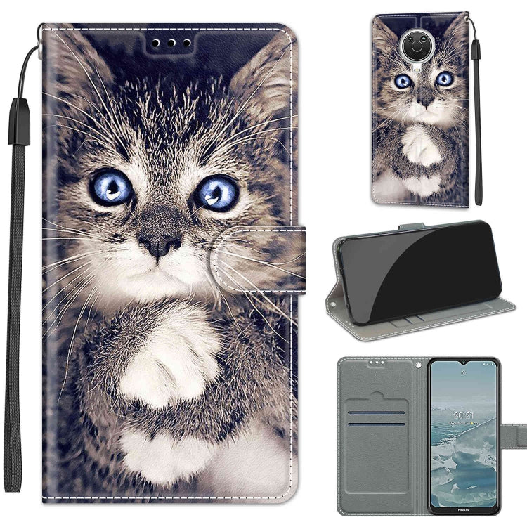 Voltage Coloured Drawing Magnetic Clasp Horizontal Flip PU Leather Case with Holder & Card Slots – Magnetic, Card Slot, Flip, For Nokia G20 / G10 / 6.3 For Nokia G20 G10 6.3 C02 Fork Hand White Claw Cat
