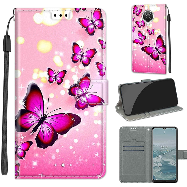 Voltage Coloured Drawing Magnetic Clasp Horizontal Flip PU Leather Case with Holder & Card Slots – Magnetic, Card Slot, Flip, For Nokia G20 / G10 / 6.3 For Nokia G20 G10 6.3 C03 Gradient Pink Flying Butterflies