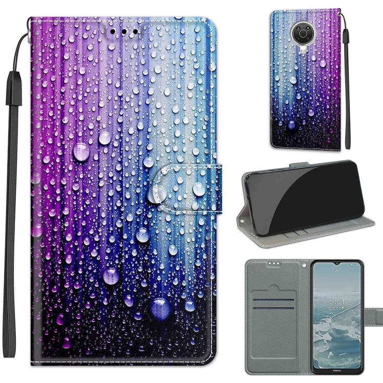Voltage Coloured Drawing Magnetic Clasp Horizontal Flip PU Leather Case with Holder & Card Slots – Magnetic, Card Slot, Flip, For Nokia G20 / G10 / 6.3 For Nokia G20 G10 6.3 C05 Purple Blue Water Drops