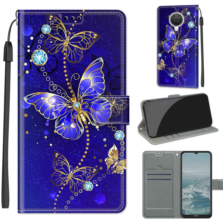 Voltage Coloured Drawing Magnetic Clasp Horizontal Flip PU Leather Case with Holder & Card Slots – Magnetic, Card Slot, Flip, For Nokia G20 / G10 / 6.3 For Nokia G20 G10 6.3 C11 Blue Golden Chain Butterflies