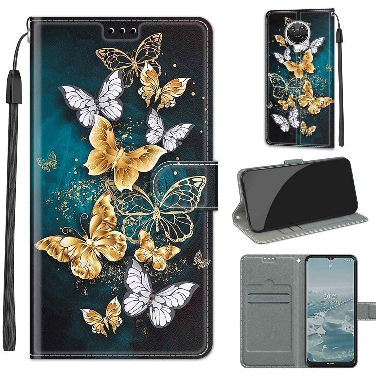Voltage Coloured Drawing Magnetic Clasp Horizontal Flip PU Leather Case with Holder & Card Slots – Magnetic, Card Slot, Flip, For Nokia G20 / G10 / 6.3 For Nokia G20 G10 6.3 C20 Gold Silver Flying Butterflies