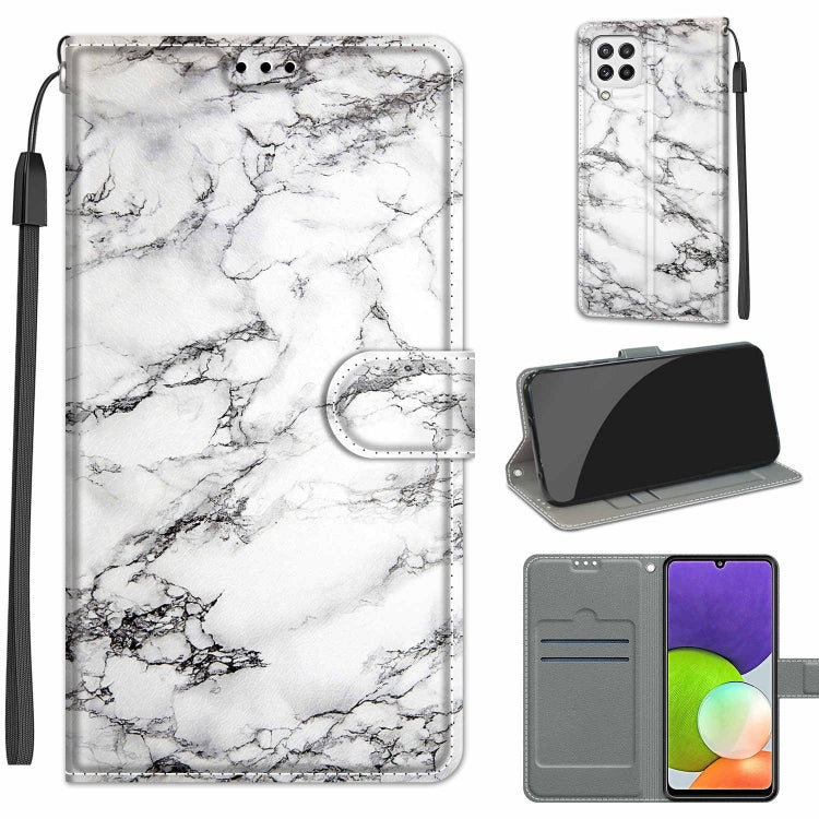 Voltage Coloured Drawing Magnetic Clasp Horizontal Flip PU Leather Case with Holder & Card Slots, For Samsung Galaxy A22 4G For Samsung Galaxy A22 4G C01 White Marble
