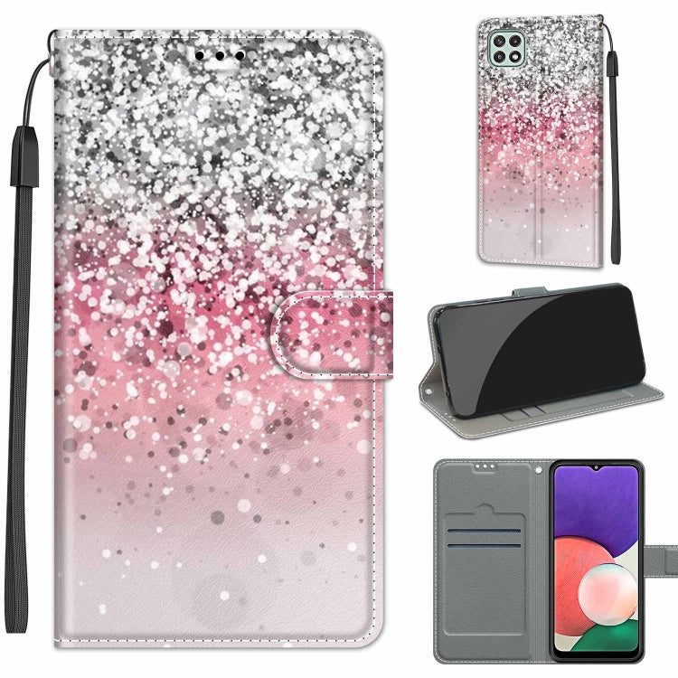 Voltage Coloured Drawing Magnetic Clasp Horizontal Flip PU Leather Case with Holder & Card Slots – Magnetic, Card Slot, Flip, For Samsung Galaxy A22 5G For Samsung Galaxy A22 5G C13 Silver Pink Glitter