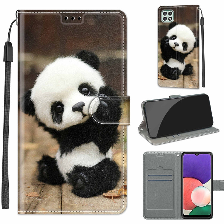 Voltage Coloured Drawing Magnetic Clasp Horizontal Flip PU Leather Case with Holder & Card Slots – Magnetic, Card Slot, Flip, For Samsung Galaxy A22 5G For Samsung Galaxy A22 5G C18 Wood Board Panda