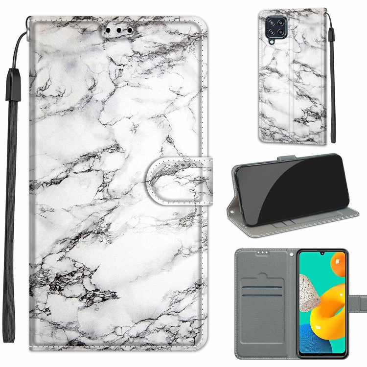 Voltage Coloured Drawing Magnetic Clasp Horizontal Flip PU Leather Case with Holder & Card Slots, For Samsung Galaxy M32 4G / F22 For Samsung Galaxy M32 4G F22 C01 White Marble