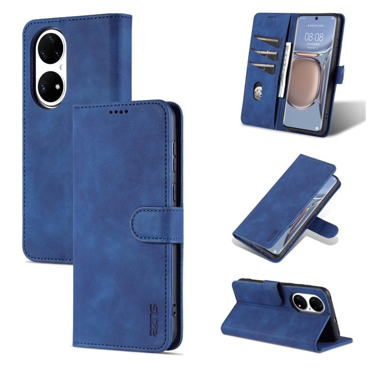 AZNS Skin Feel Calf Texture Horizontal Flip Leather Case with Card Slots & Holder & Wallet – Card Slot, Flip, Leather, For Huawei P50, For Huawei P50 Pro, For Honor V40, For Honor X20 For Huawei P50 Blue