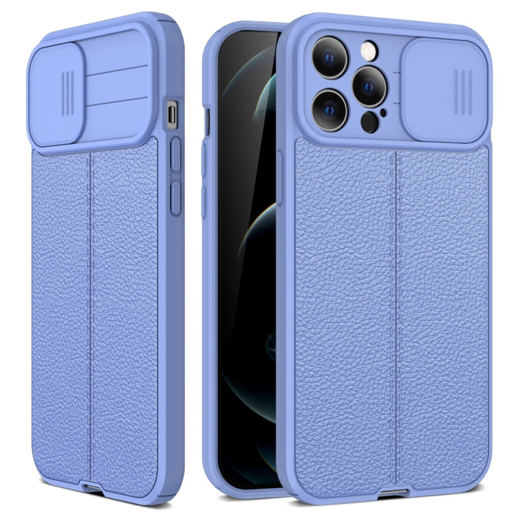 Litchi Texture Sliding Camshield TPU Protective Case, For iPhone 13... For iPhone 13 mini Light Purple