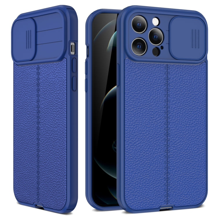 Litchi Texture Sliding Camshield TPU Protective Case, For iPhone 13... For iPhone 13 Pro Max Blue