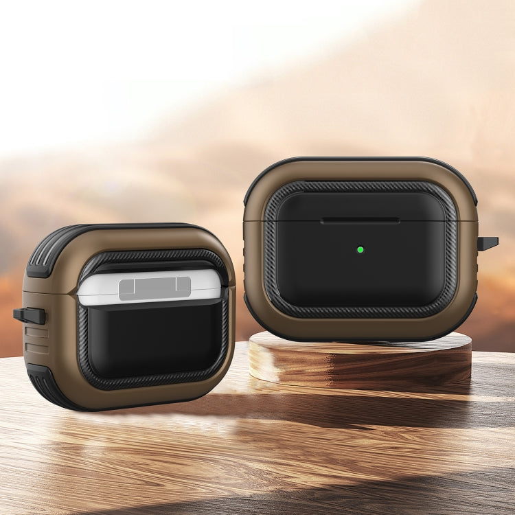 Wireless Earphones Shockproof TPU + PC Protective Case with Carabiner – Shockproof, TPU, For AirPods Pro For AirPods Pro Black+Brown