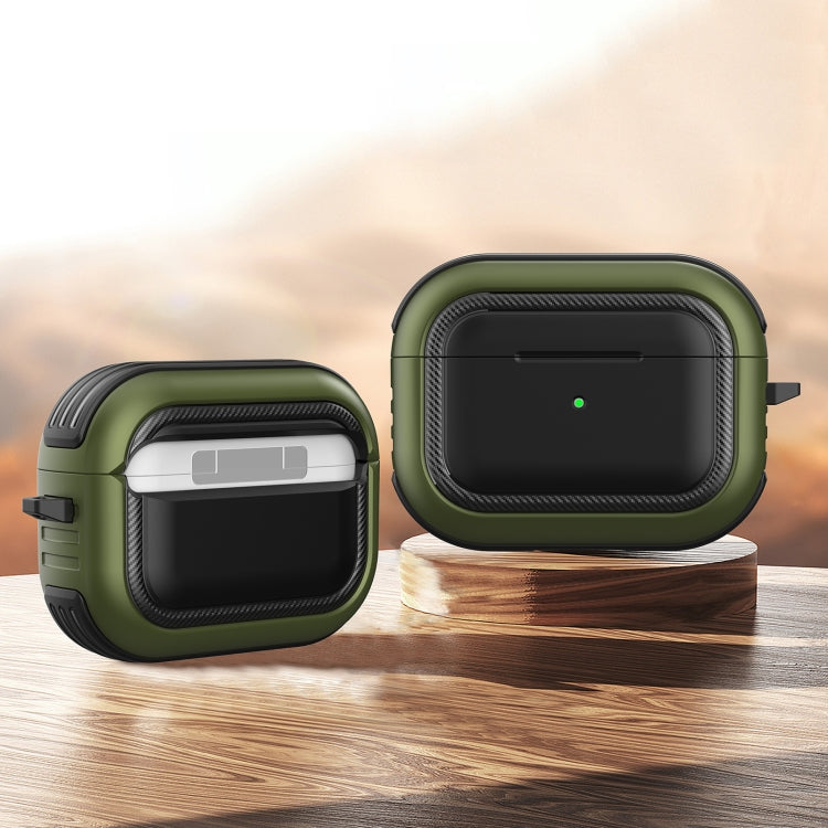Wireless Earphones Shockproof TPU + PC Protective Case with Carabiner – Shockproof, TPU, For AirPods Pro For AirPods Pro Black+Army Green