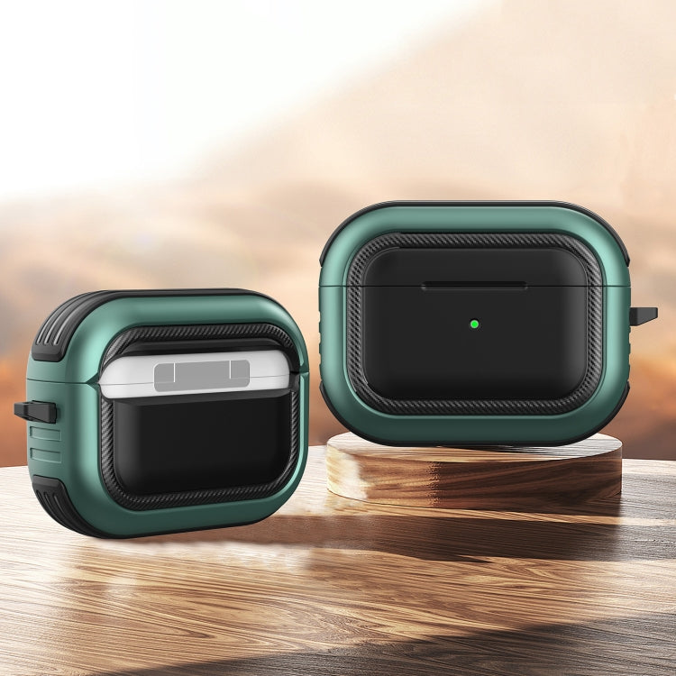 Wireless Earphones Shockproof TPU + PC Protective Case with Carabiner – Shockproof, TPU, For AirPods Pro For AirPods Pro Black+Green