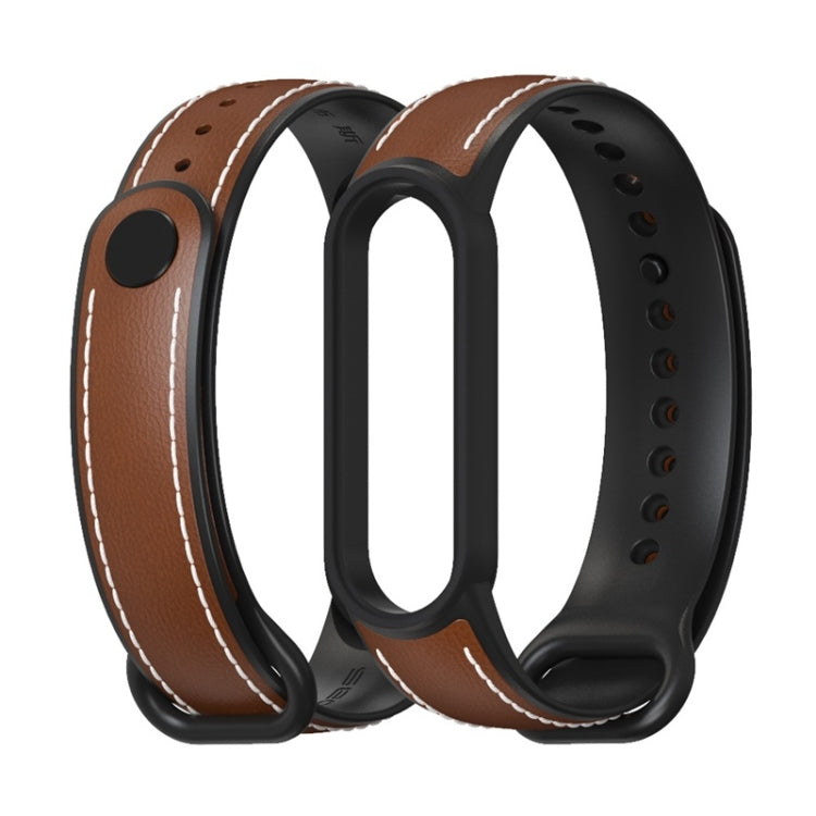 MIJOBS TPU + Leather Replacement Strap Watchband, For Xiaomi Mi Band 5 / 6 For Xiaomi Mi Band 5 6 Brown+Black