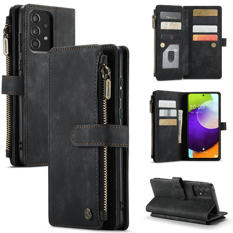 CaseMe-C30 PU + TPU Multifunctional Horizontal Flip Leather Case with Holder & Card Slot & Wallet & Zipper Pocket – Card Slot, Flip, Leather, For Samsung Galaxy A12, For Samsung Galaxy A52 5G / 4G, For Samsung Galaxy Note10+ For Samsung Galaxy A52 5G 4G Black