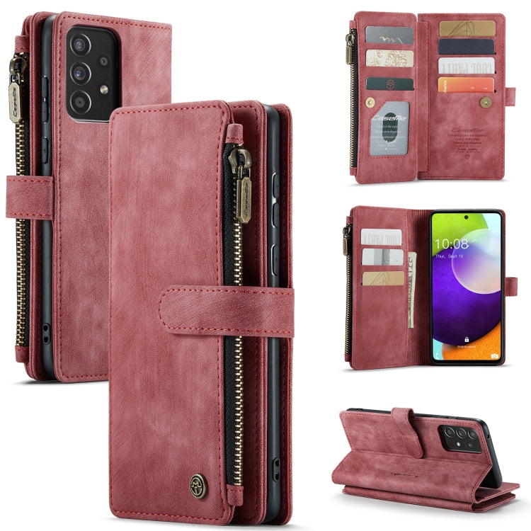 CaseMe-C30 PU + TPU Multifunctional Horizontal Flip Leather Case with Holder & Card Slot & Wallet & Zipper Pocket – Card Slot, Flip, Leather, For Samsung Galaxy A12, For Samsung Galaxy A52 5G / 4G, For Samsung Galaxy Note10+ For Samsung Galaxy A52 5G 4G Red