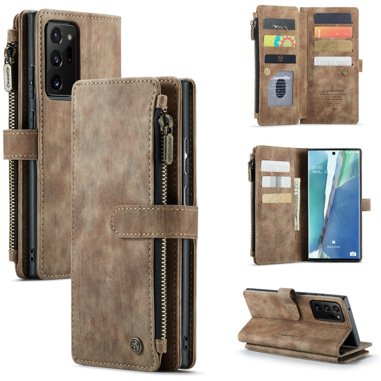 CaseMe-C30 PU + TPU Multifunctional Horizontal Flip Leather Case with Holder & Card Slot & Wallet & Zipper Pocket – Card Slot, Flip, Leather, For Samsung Galaxy A12, For Samsung Galaxy A52 5G / 4G, For Samsung Galaxy Note10+ For Samsung Galaxy Note20 Ultra Brown