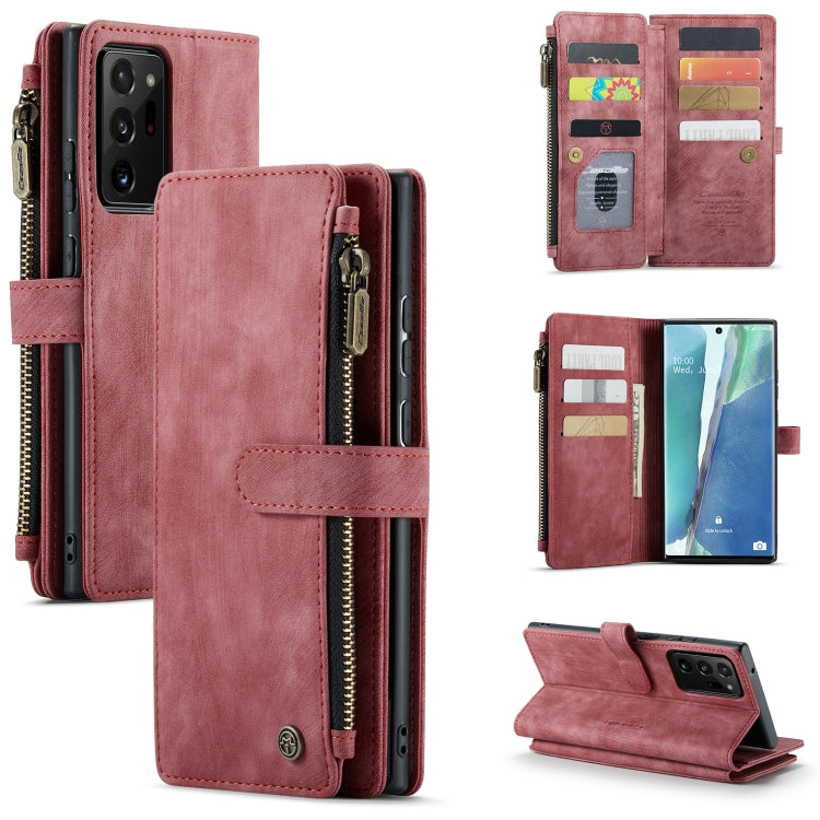 CaseMe-C30 PU + TPU Multifunctional Horizontal Flip Leather Case with Holder & Card Slot & Wallet & Zipper Pocket – Card Slot, Flip, Leather, For Samsung Galaxy A12, For Samsung Galaxy A52 5G / 4G, For Samsung Galaxy Note10+ For Samsung Galaxy Note20 Ultra Red